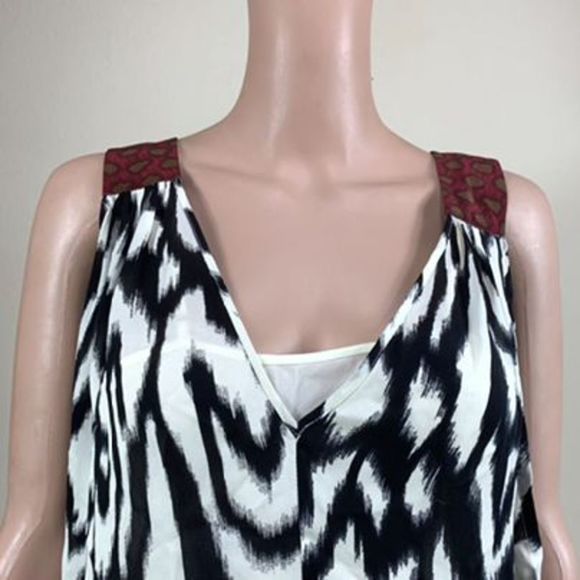 Gemma Women’s Sz Medium Black Abstract Design  100% Silk Scoop Neck Mini Dress - Picture 4 of 10